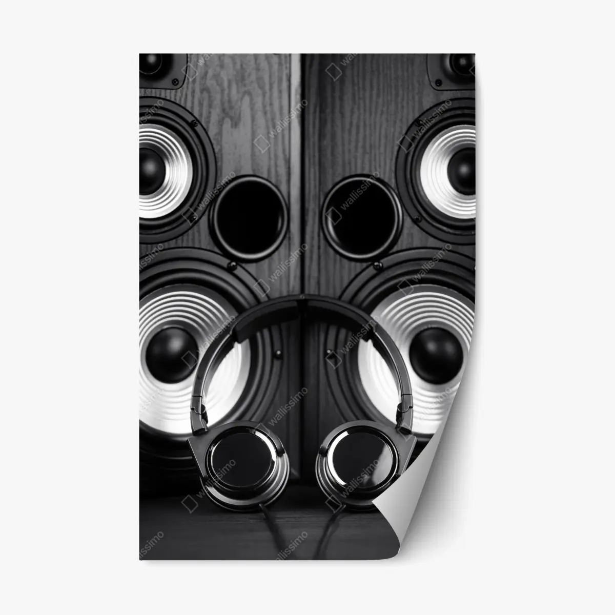 Repositionierbarer Aufkleber monochromes audio-ensemble mit kopfhörern und lautsprechern – Pixers®