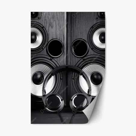 Repositionierbarer Aufkleber monochromes audio-ensemble mit kopfhörern und lautsprechern – Pixers®
