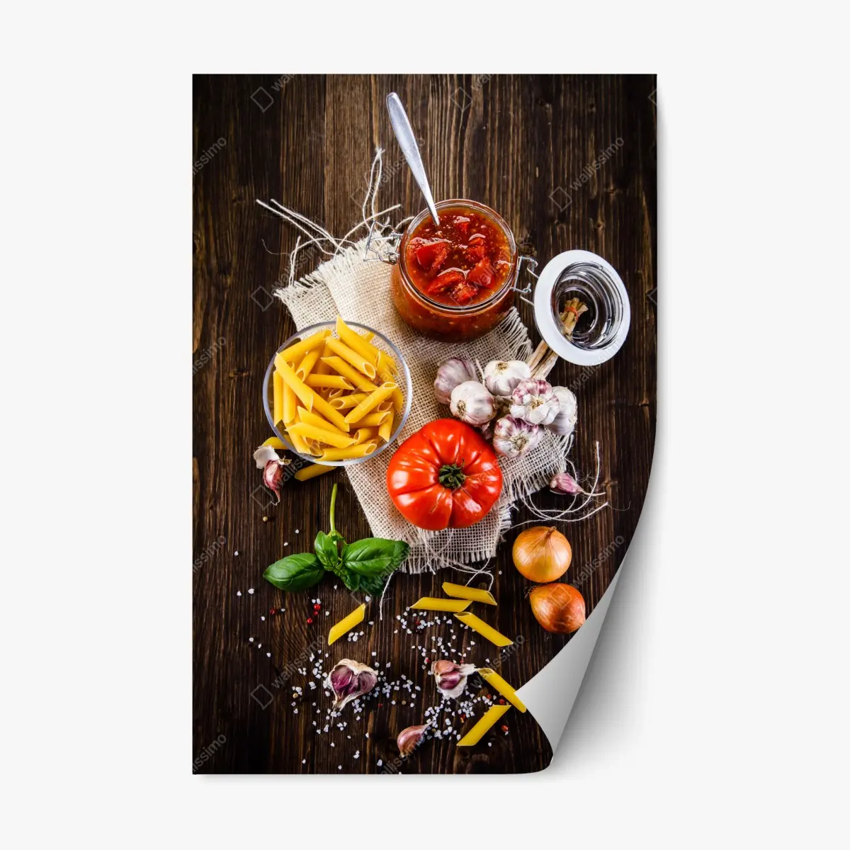 Repositionierbarer Aufkleber rustikales italienisches pasta-arrangement – Pixers®