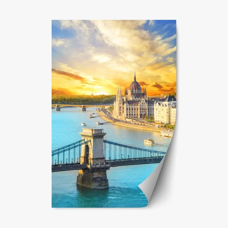Repositionierbarer Aufkleber sonnenuntergang über Budapest und der Kettenbrücke