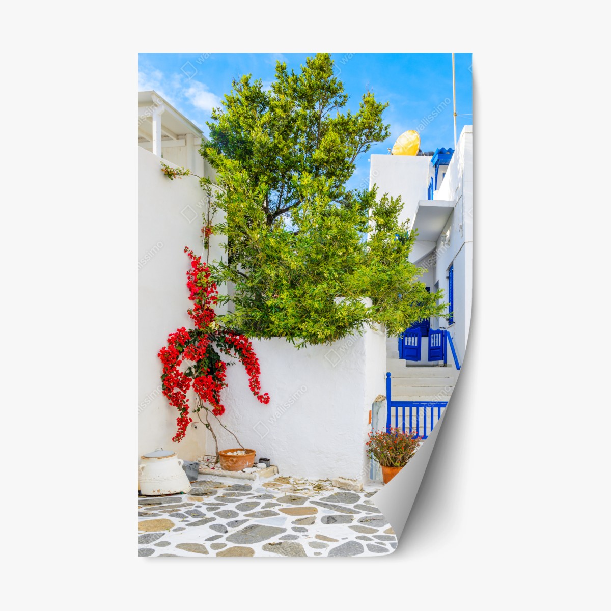 Repositionierbarer Aufkleber sonniger mediterraner innenhof mit bougainvillea – Pixers®