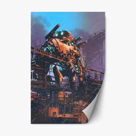 Repositionierbarer Aufkleber riesiger mech in verlassener fabrik – Pixers®