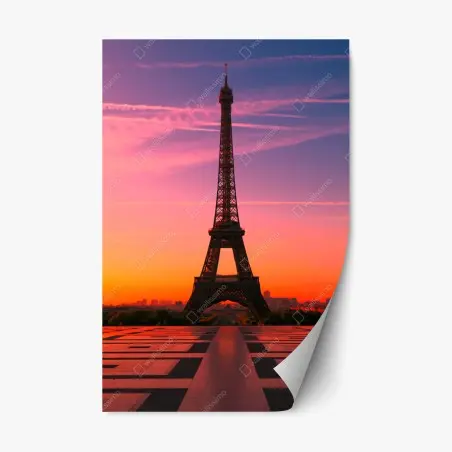 Repositionierbarer Aufkleber sonnenaufgang über dem Eiffelturm – Pixers®
