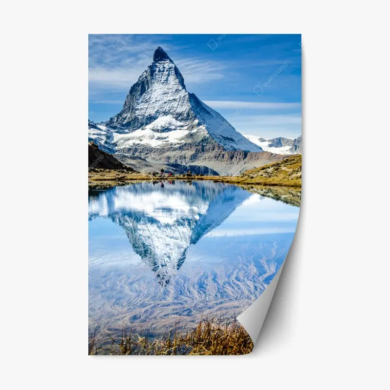 Repositionierbarer Aufkleber majestätisches Matterhorn im spiegel eines alpensees