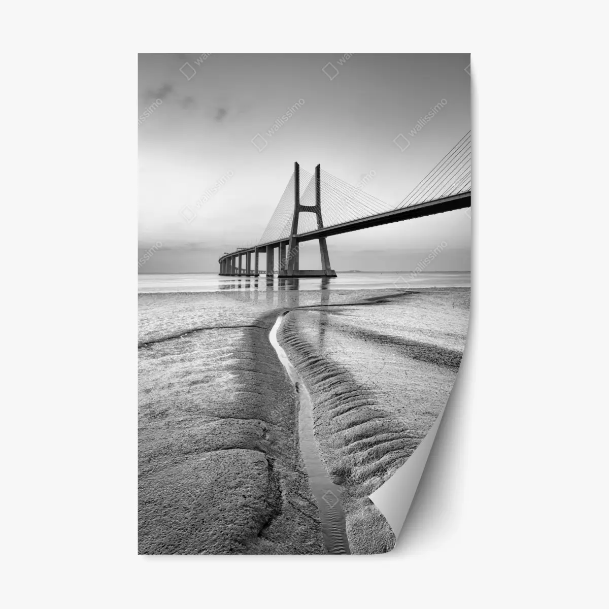 Repositionierbarer Aufkleber minimalistische seilbrücke in monochrom – Pixers®