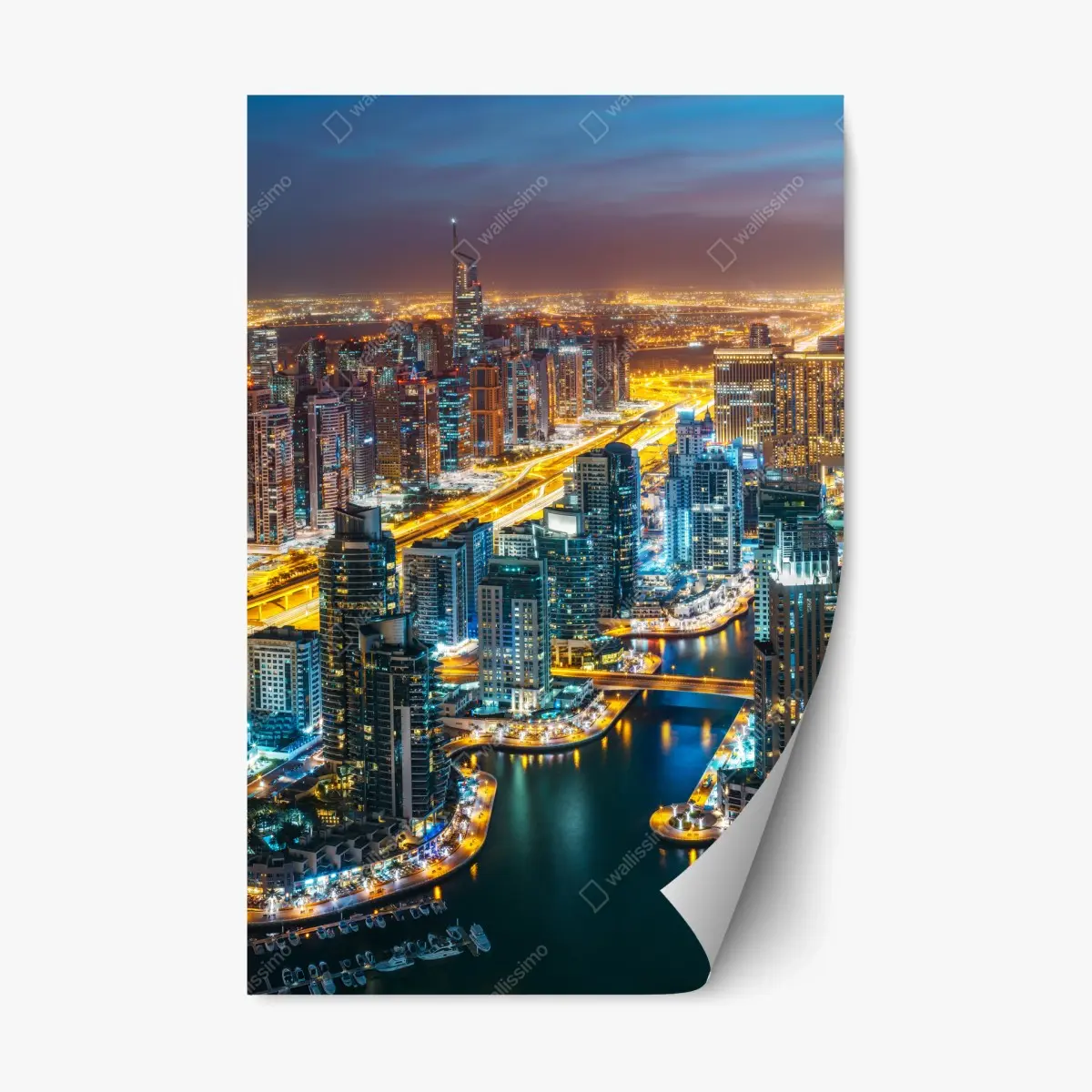 Repositionierbarer Aufkleber nächtliche skyline Dubai Marina – Pixers®
