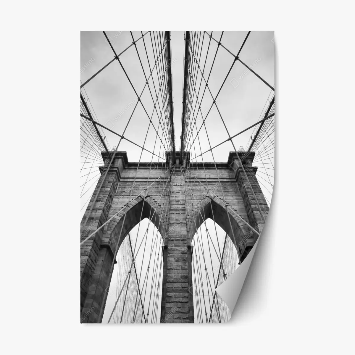Repositionierbarer Aufkleber perspektive der Brooklyn Bridge in monochrom – Pixers®