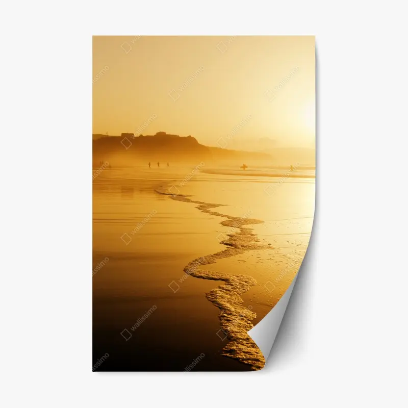 Repositionierbarer Aufkleber goldener sonnenuntergang am strand von Sopelana
