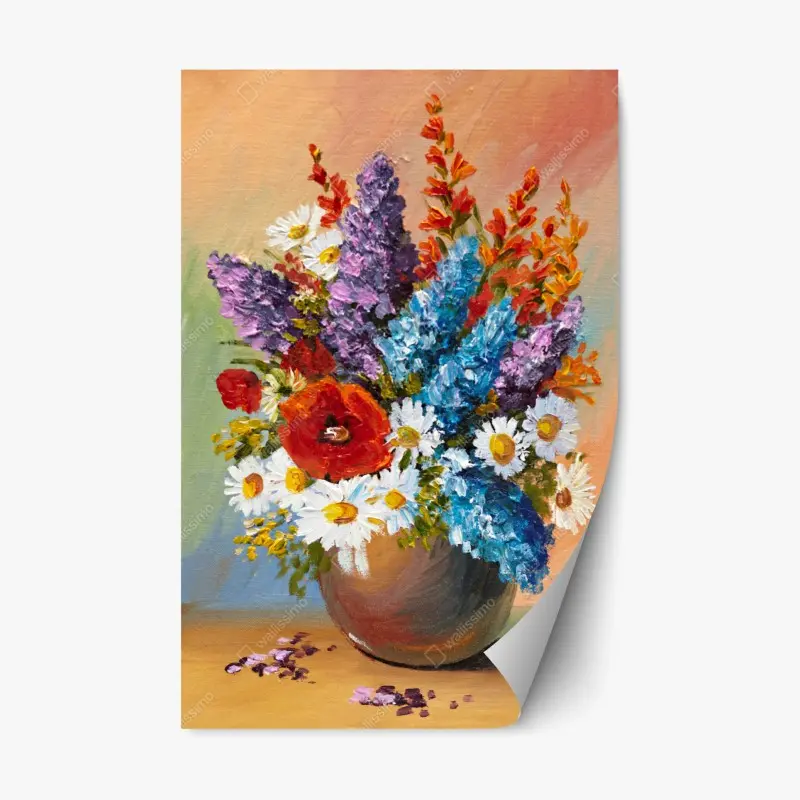 Repositionierbarer Aufkleber farbenfroher blumenstrauß in vase