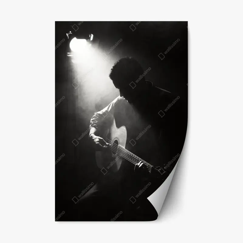 Repositionierbarer Aufkleber silhouette eines gitaristen im scheinwerferlicht
