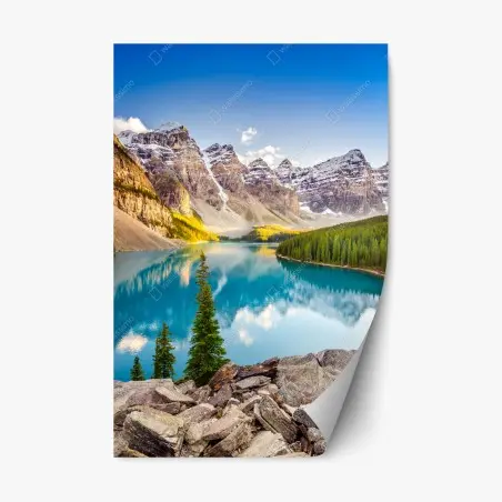 Repositionierbarer Aufkleber sonnenbeschienenes Moraine Lake bergpanorama – Pixers®