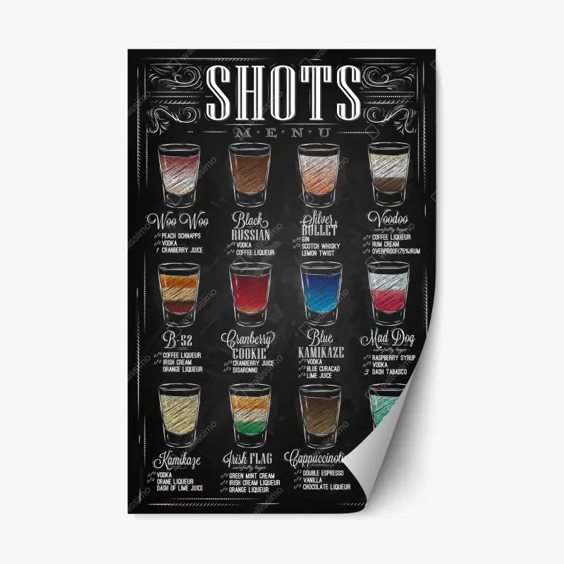 Repositionierbarer Aufkleber vintage kreidetafel shots menü