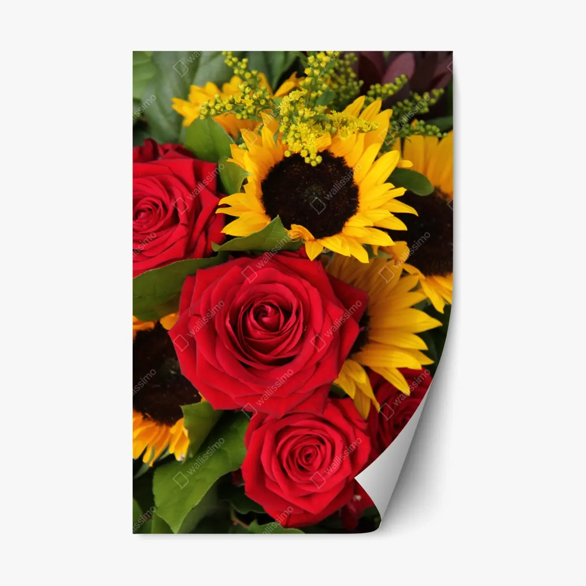 Repositionierbarer Aufkleber rote rosen und sonnenblumen im bukett – Pixers®