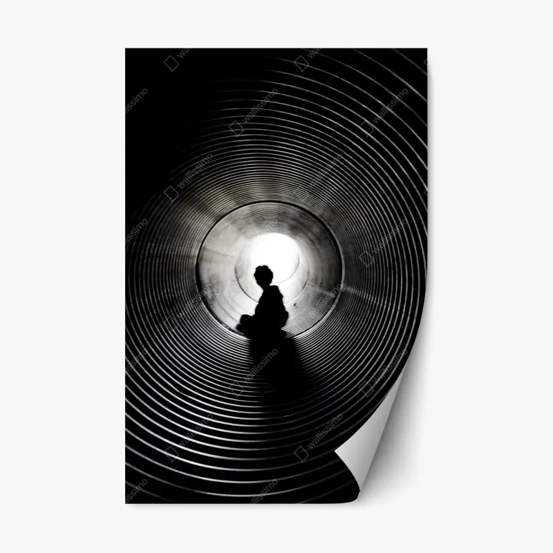 Repositionierbarer Aufkleber silhouette in einem spiraltunnel