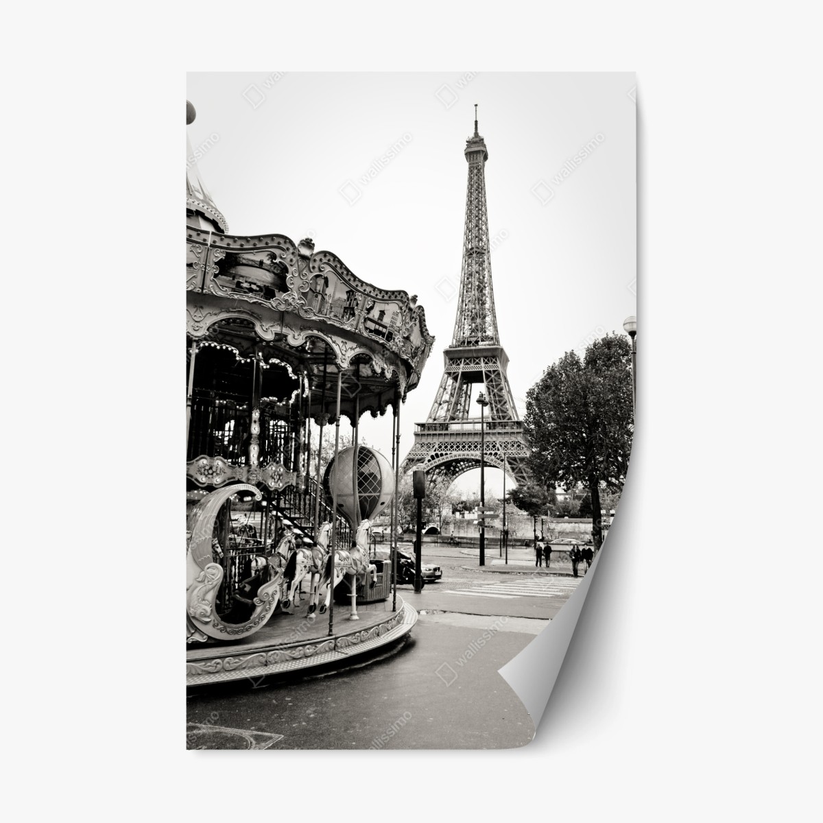 Repositionierbarer Aufkleber Eiffelturm und karussell in Paris – Pixers®