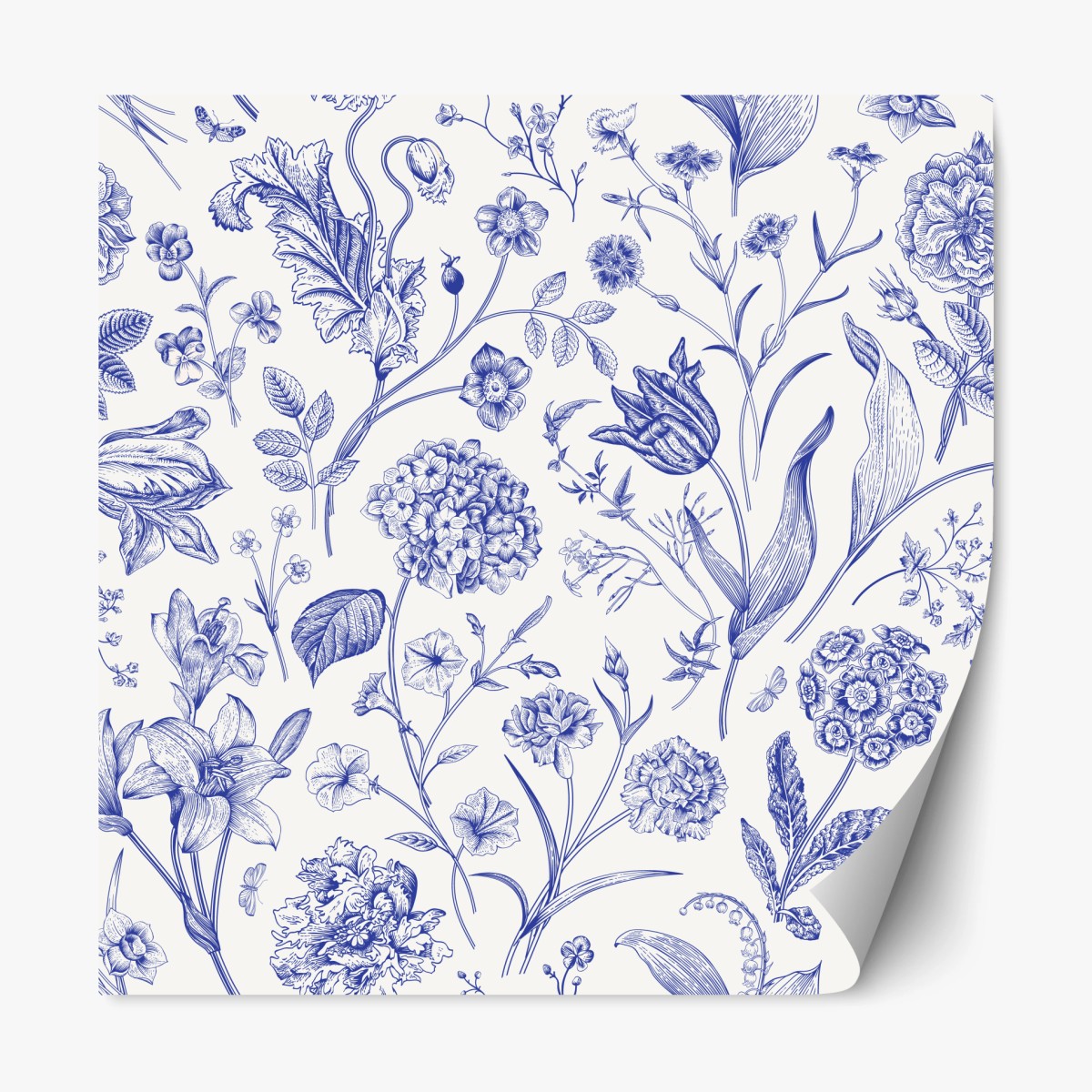 Repositionierbarer Aufkleber klassisches blaues toile blumenmuster – Pixers®