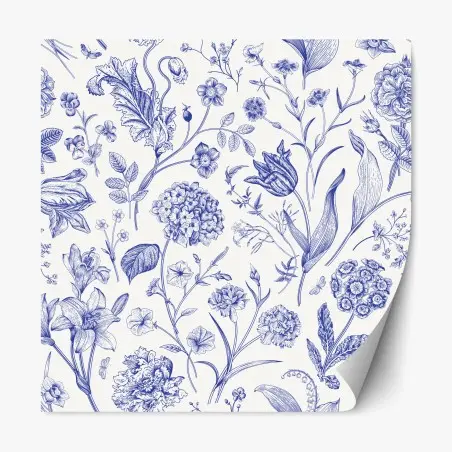 Repositionierbarer Aufkleber klassisches blaues toile blumenmuster – Pixers®