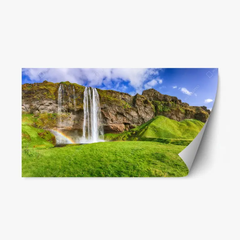 Repositionierbarer Aufkleber Seljalandsfoss wasserfall panorama