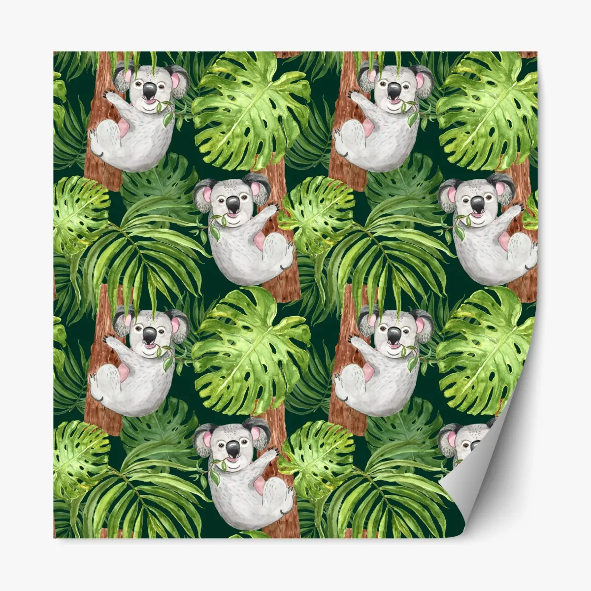 Repositionierbarer Aufkleber niedliches aquarell-koala-muster mit tropischen blättern – Pixers®