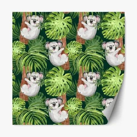 Repositionierbarer Aufkleber niedliches aquarell-koala-muster mit tropischen blättern – Pixers®