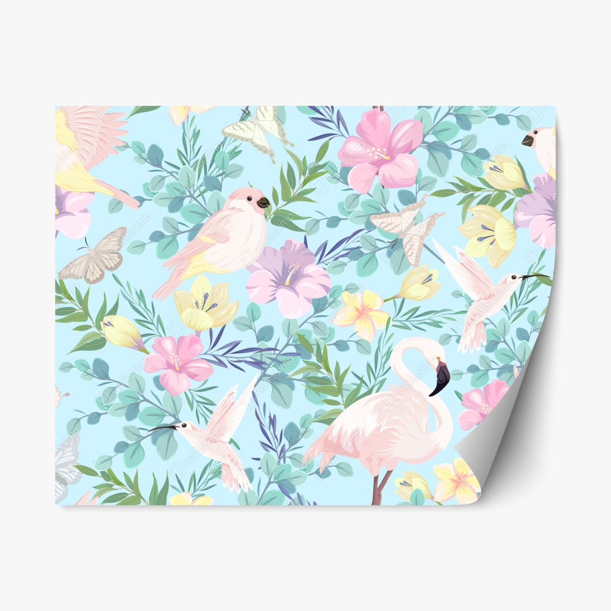 Repositionierbarer Aufkleber pastell tropisches vögel- und blumenmuster – Pixers®