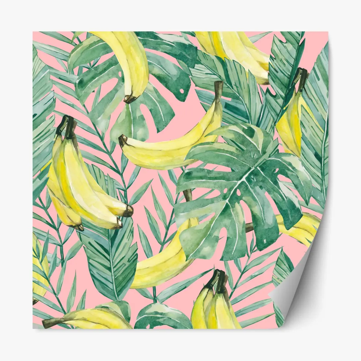 Repositionierbarer Aufkleber aquarell-bananen und blättermuster auf rosa hintergrund – Pixers®