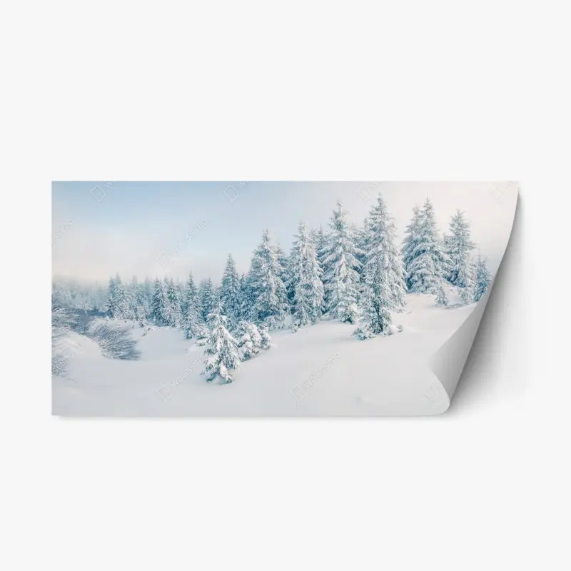 Repositionierbarer Aufkleber winterliche waldpanorama mit schneebedeckten fichten