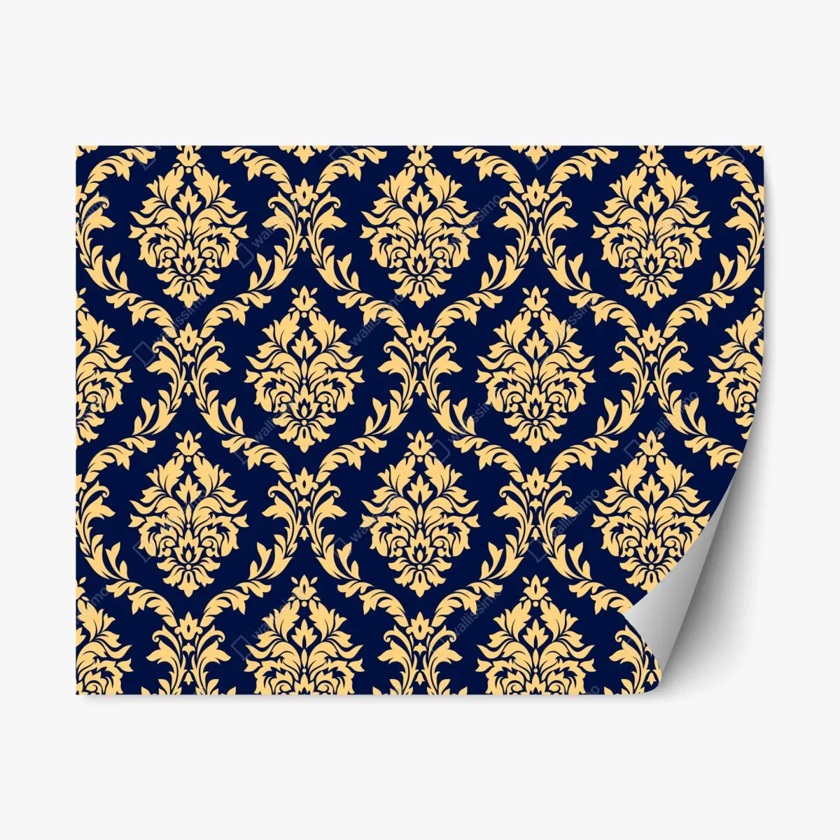 Repositionierbarer Aufkleber elegantes goldenes damastmuster auf tiefblauem hintergrund – Pixers®