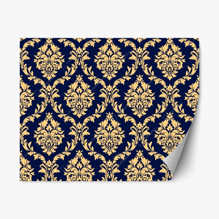 Repositionierbarer Aufkleber elegantes goldenes damastmuster auf tiefblauem hintergrund – Pixers®