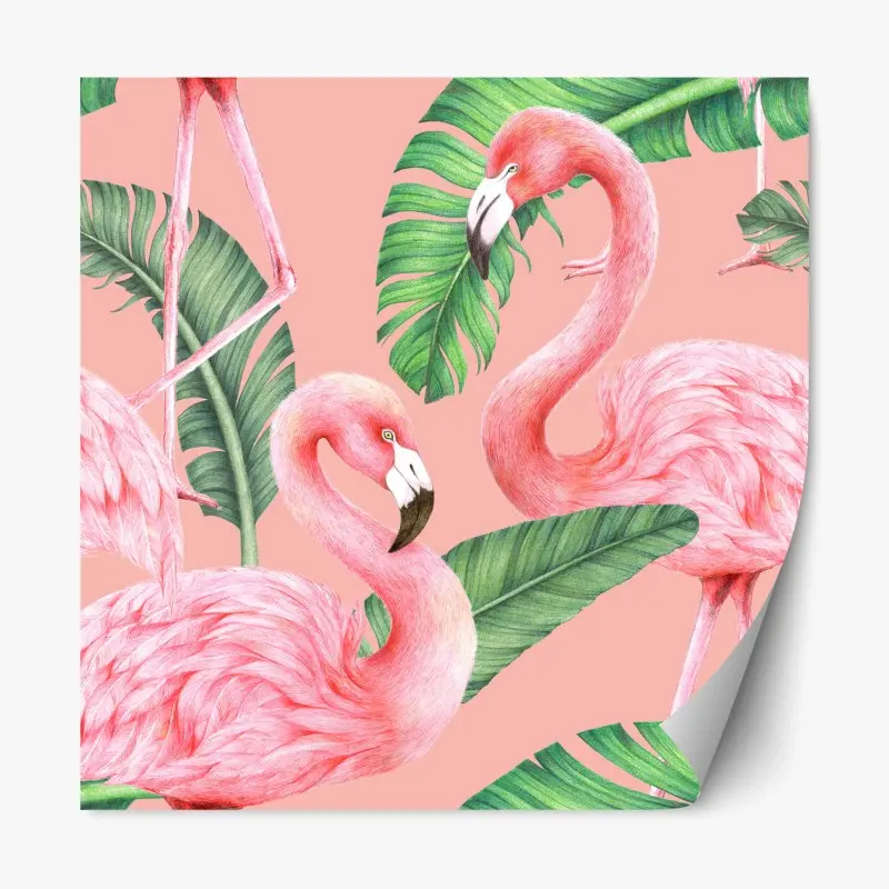 Repositionierbarer Aufkleber rosa flamingo muster mit tropischen blättern