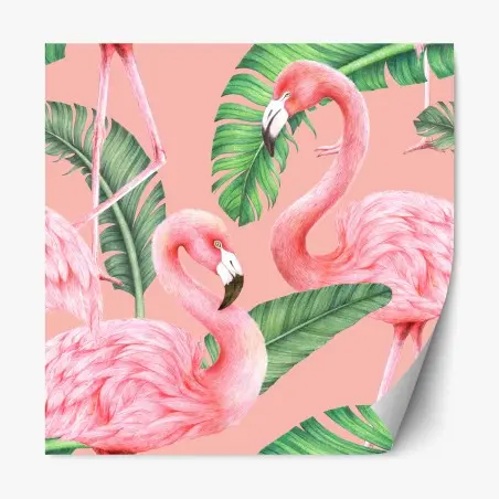 Repositionierbarer Aufkleber rosa flamingo muster mit tropischen blättern – Pixers®