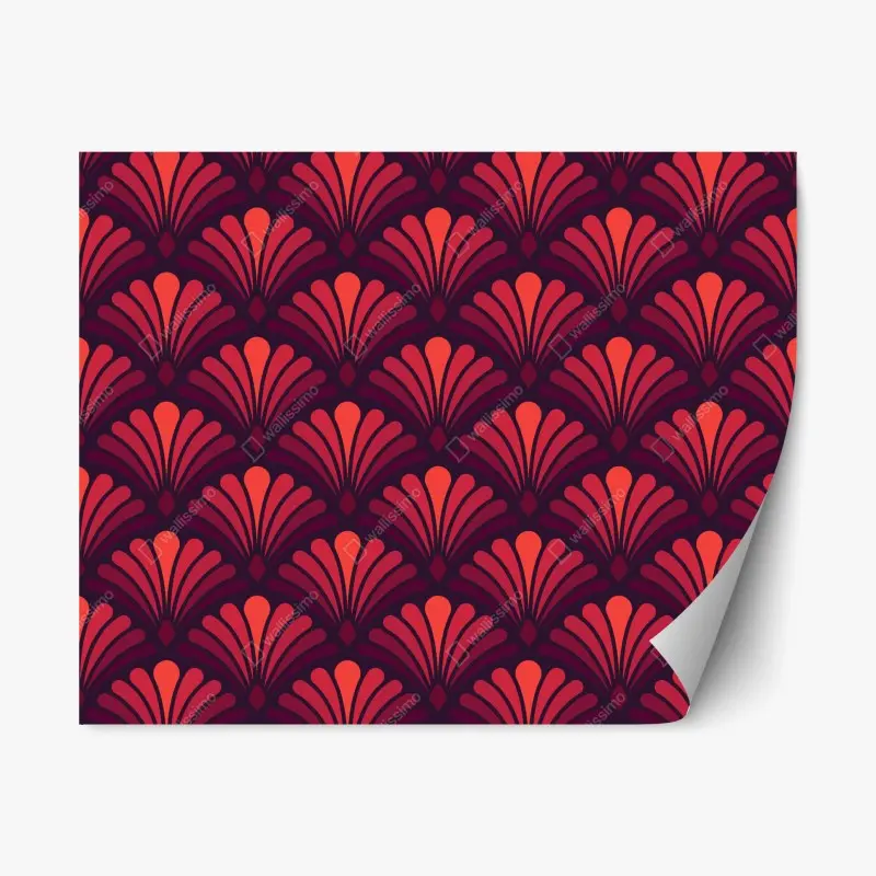 Repositionierbarer Aufkleber geometrisches art-déco fächermuster in warmen rot- und violetttönen