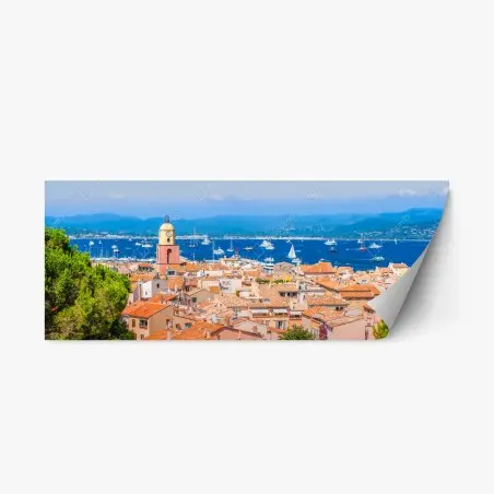 Repositionierbarer Aufkleber sonniges mediterranes hafenpanorama – Pixers®