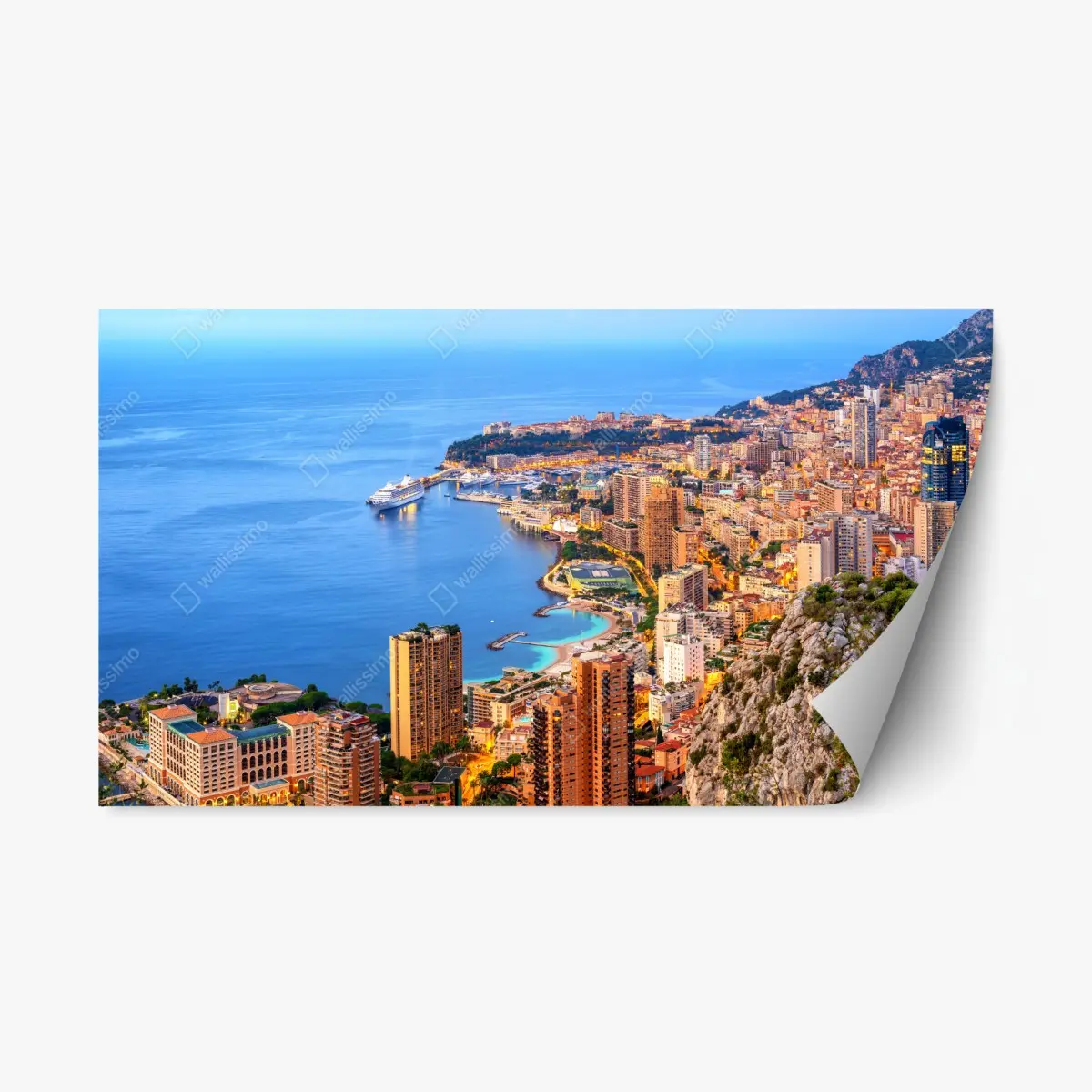 Repositionierbarer Aufkleber Monaco küstenstadt panorama bei dämmerung – Pixers®