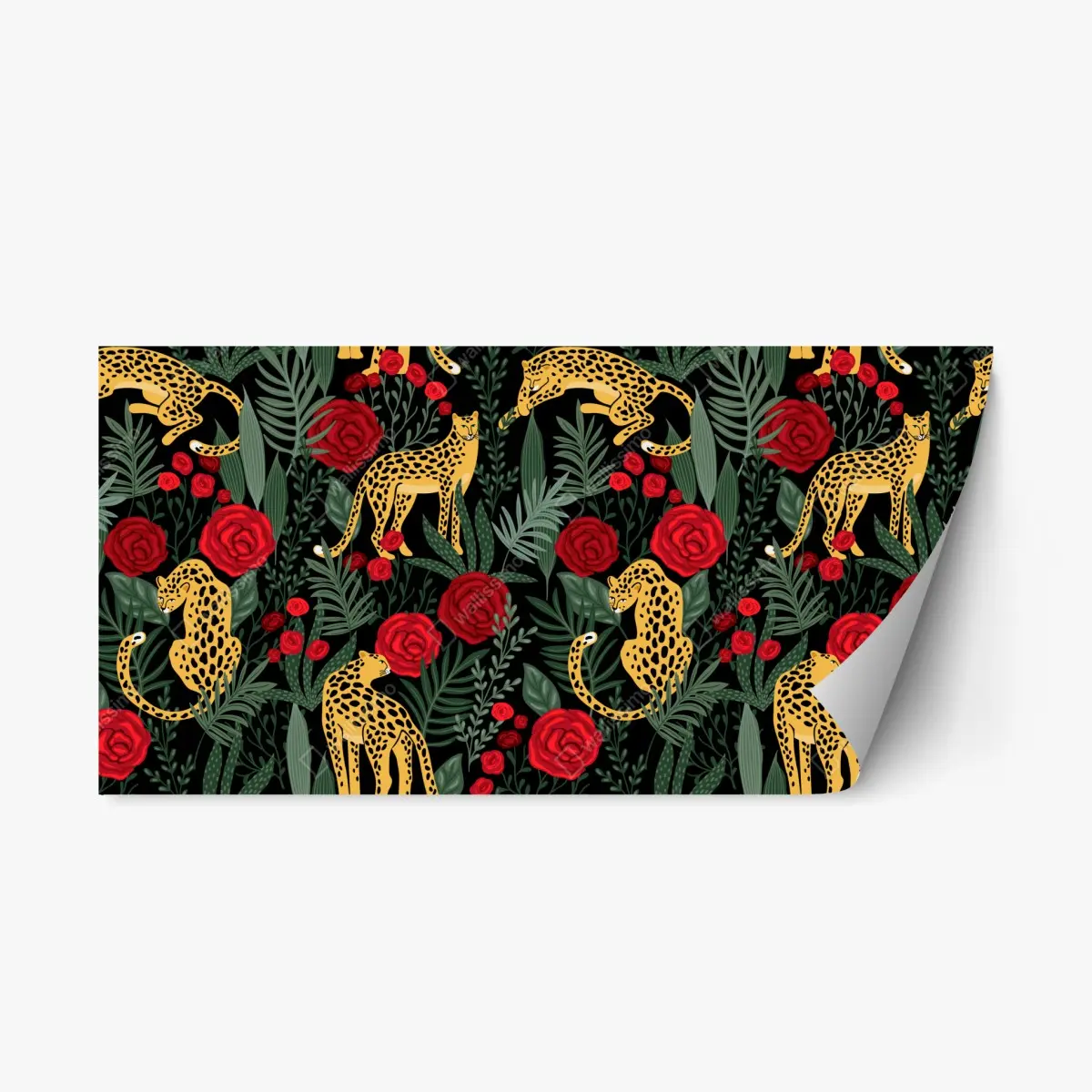 Repositionierbarer Aufkleber goldene geparden und rote rosen muster – Pixers®