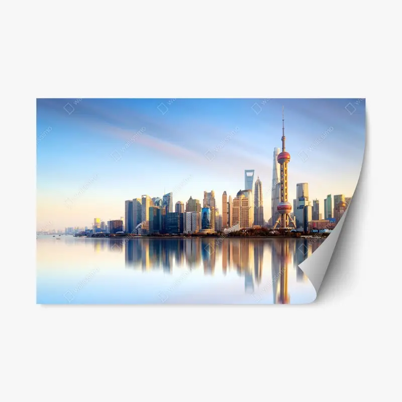 Repositionierbarer Aufkleber Shanghai skyline spiegelung bei sonnenaufgang
