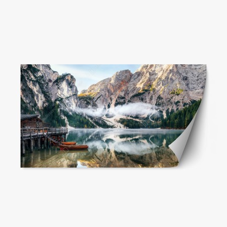 Repositionierbarer Aufkleber nebliger alpensee mit spiegelung – Pixers®