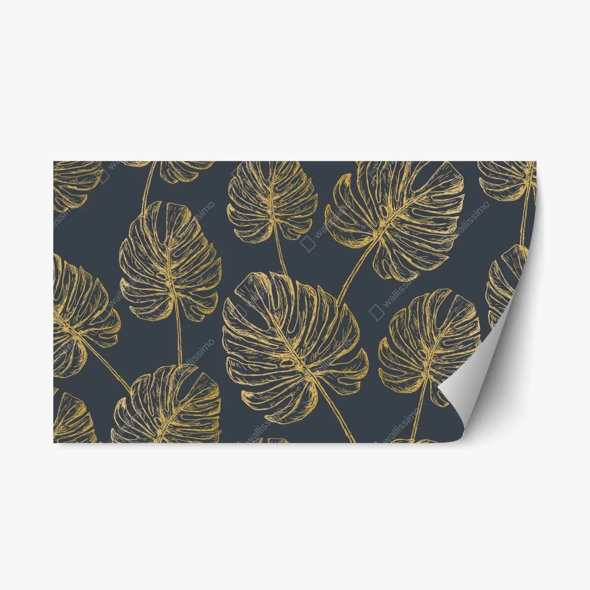 Repositionierbarer Aufkleber goldene monstera-blätter auf dunklem hintergrund – Pixers®