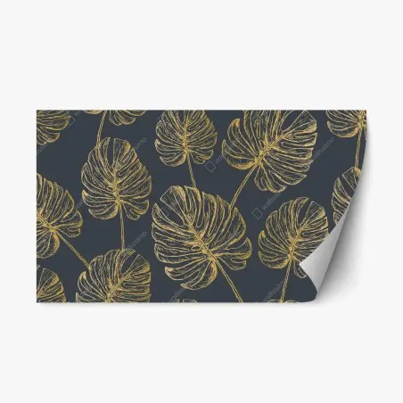 Repositionierbarer Aufkleber goldene monstera-blätter auf dunklem hintergrund – Pixers®