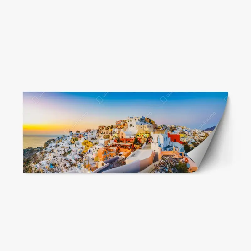 Repositionierbarer Aufkleber sonnenuntergang über Santorini panoramaansicht