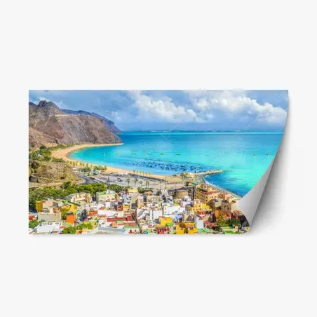 Repositionierbarer Aufkleber panorama des Strandes Las Teresitas, Teneriffa – Pixers®