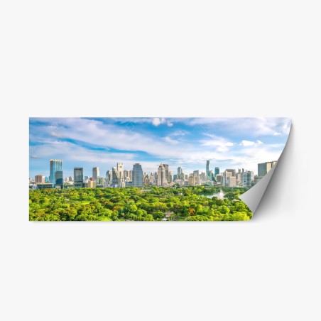 Repositionierbarer Aufkleber lebendige Bangkok skyline über Lumpini Park – Pixers®