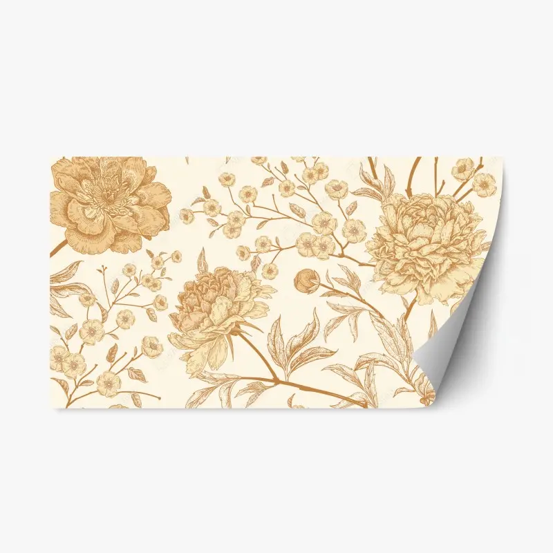 Repositionierbarer Aufkleber vintage beiges blumenmuster mit pfingstrosen