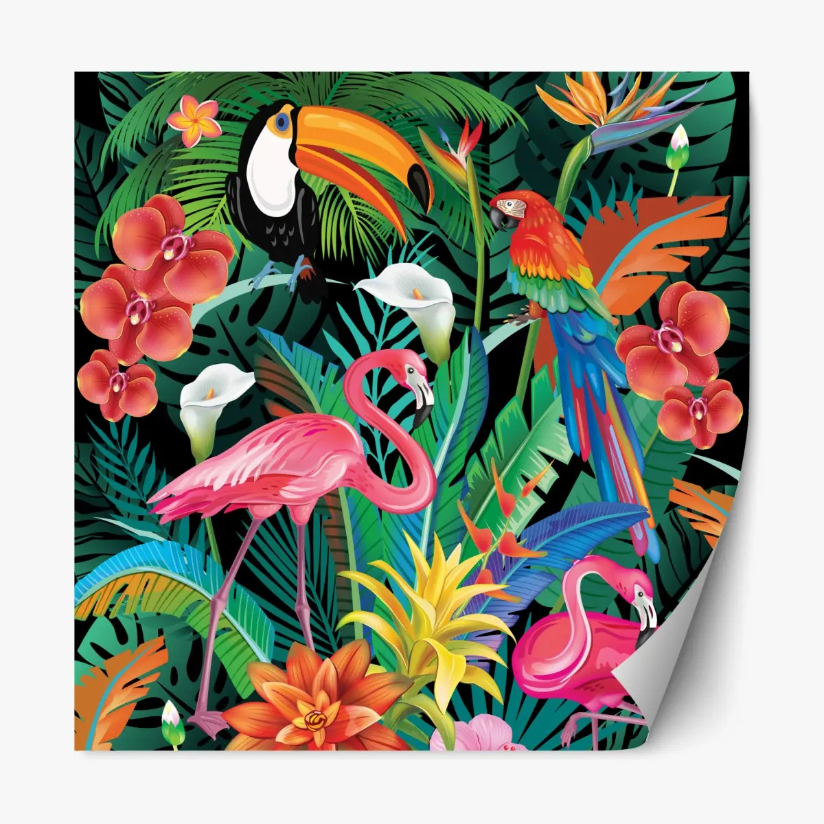 Repositionierbarer Aufkleber leuchtende tropische vögel und blumen – Pixers®