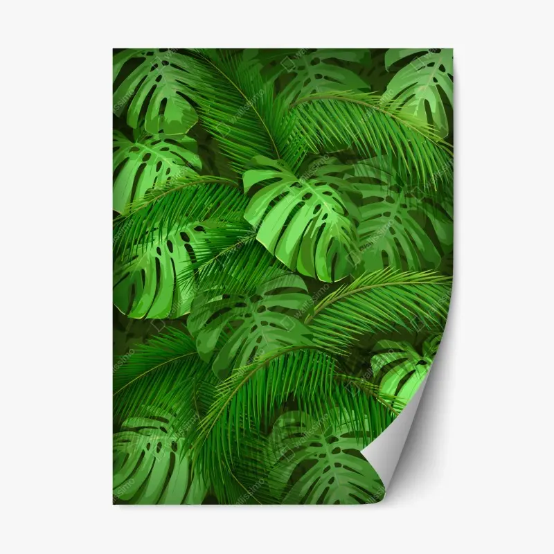 Repositionierbarer Aufkleber üppige tropische monstera- und palmenblätter