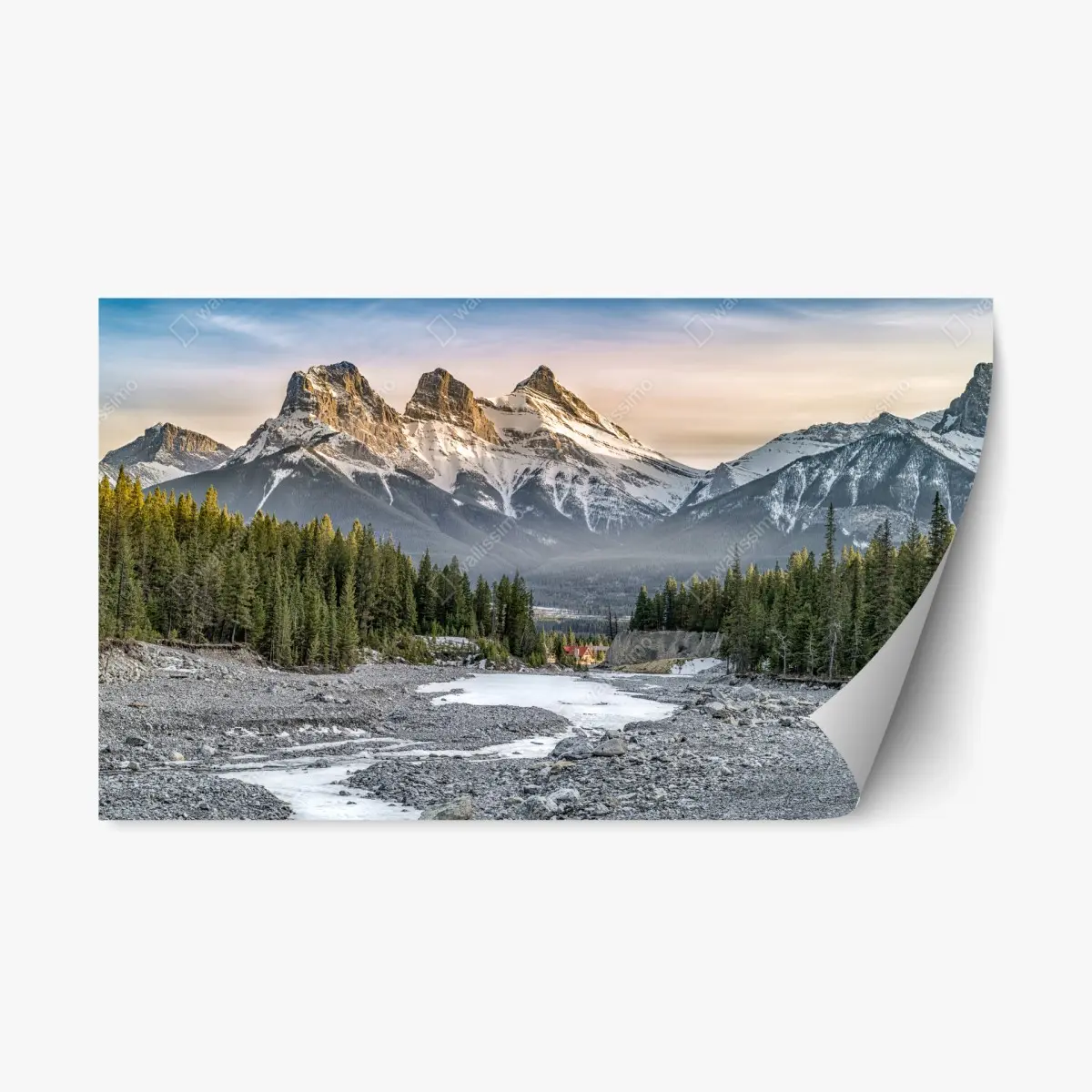 Repositionierbarer Aufkleber majestätische berggipfel und kiefernwald – Pixers®