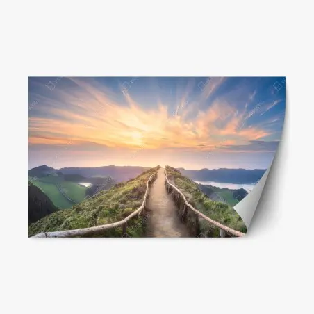 Repositionierbarer Aufkleber sonnenuntergangspfad auf berggrat über see und tal – Pixers®