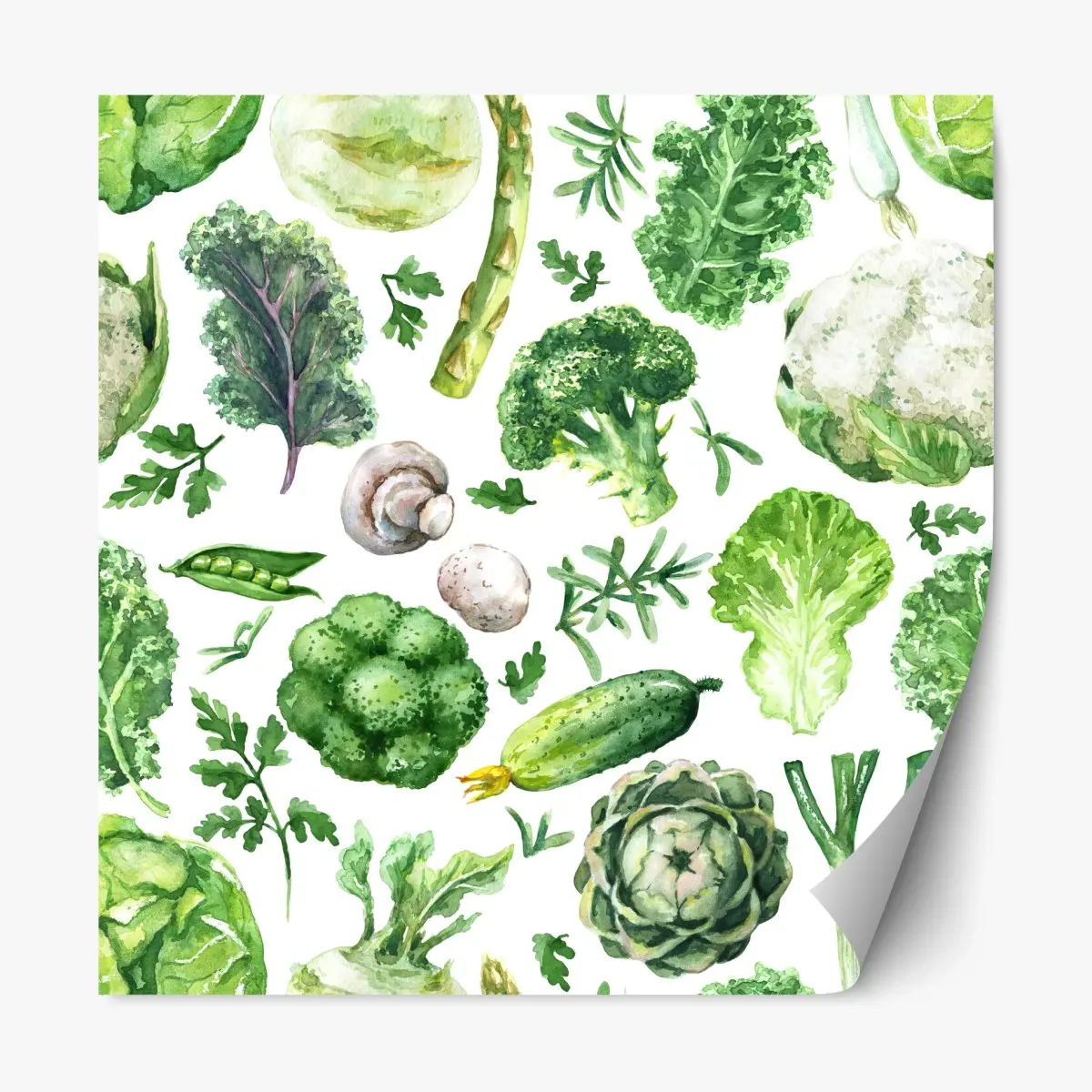 Repositionierbarer Aufkleber aquarellmuster grünes gemüse – Pixers®