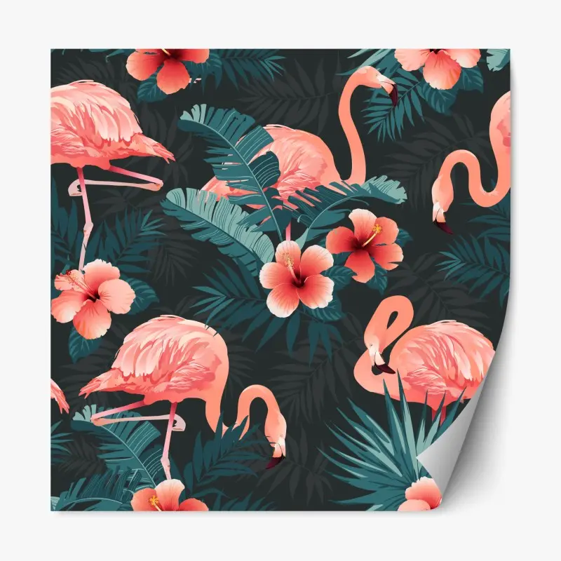 Repositionierbarer Aufkleber tropisches muster mit rosa flamingos