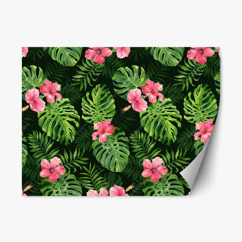 Repositionierbarer Aufkleber tropisches monstera- und hibiskus-motiv